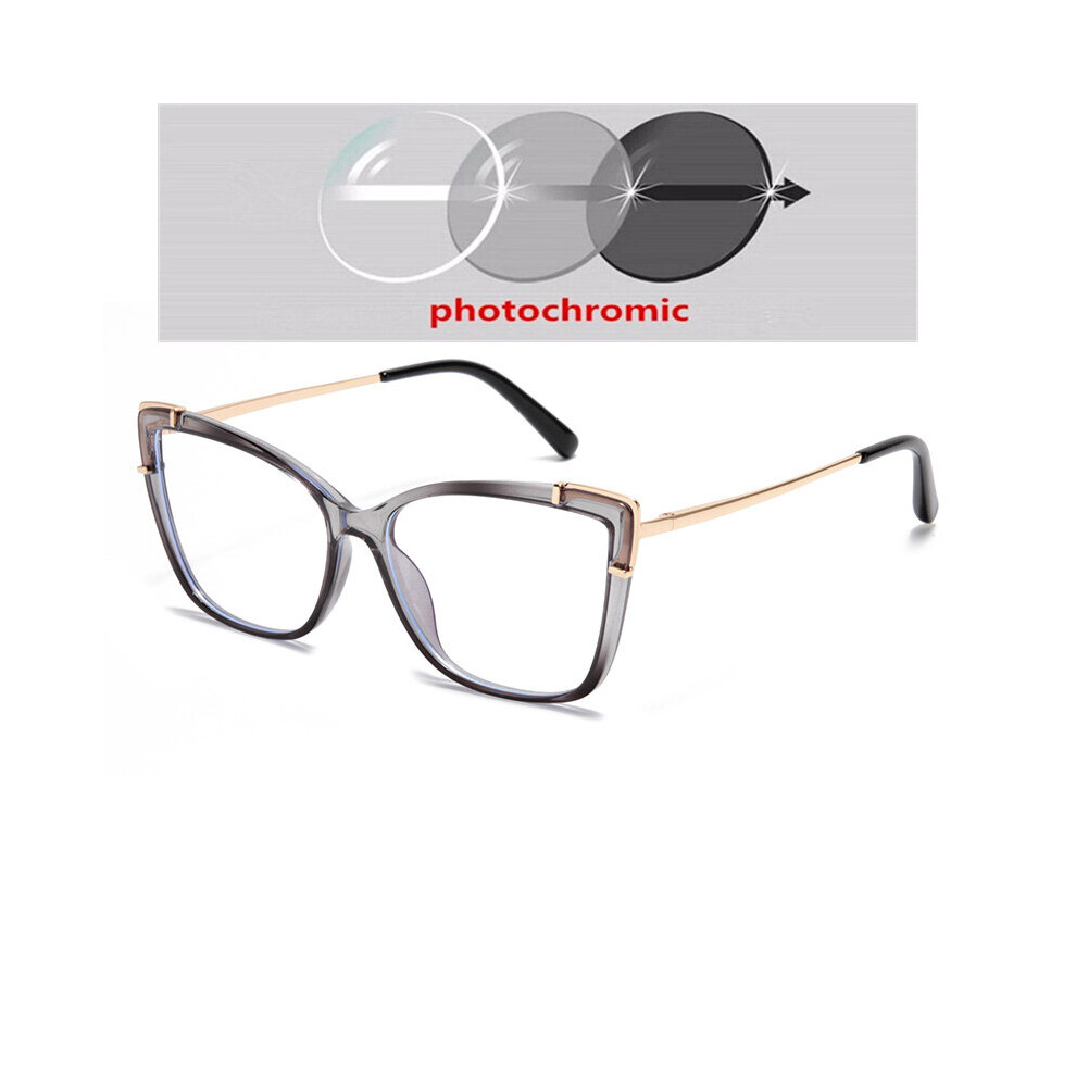 Light Blocker Cat Eye Nearsighted Glasses For Women 1.56 Single Lens Myopia Photochromic Eyeglasses 0 -0.5 -0.75 To -6.0