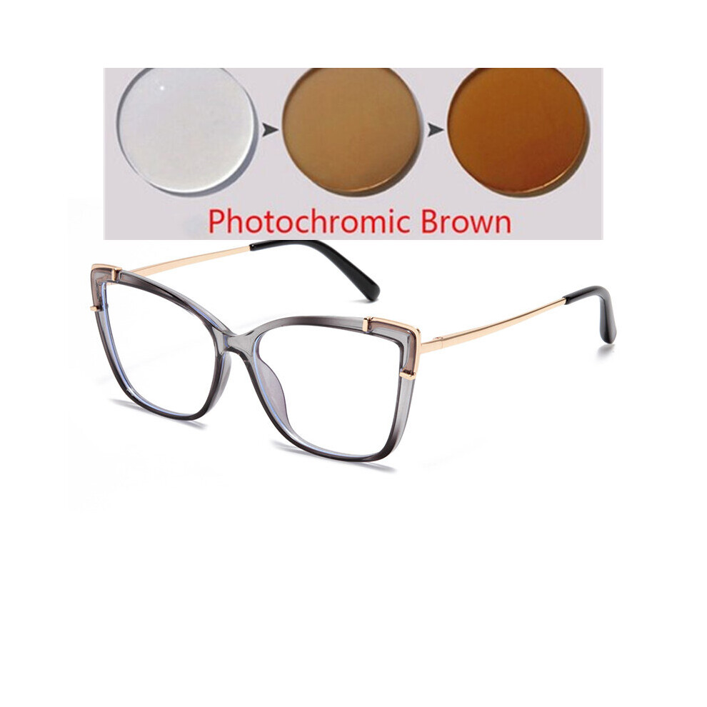 Light Blocker Cat Eye Nearsighted Glasses For Women 1.56 Single Lens Myopia Photochromic Eyeglasses 0 -0.5 -0.75 To -6.0
