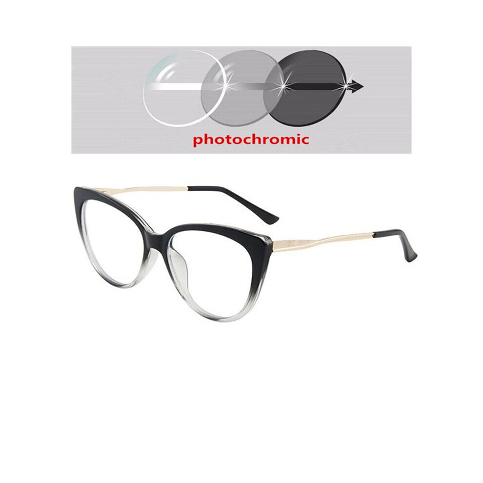 0 -0.5 -0.75 To -6.0 Light Blocking Cat Eye Prescription Spectacles With Diopter Spring Leg Myopia Photochromic Eyeglasses