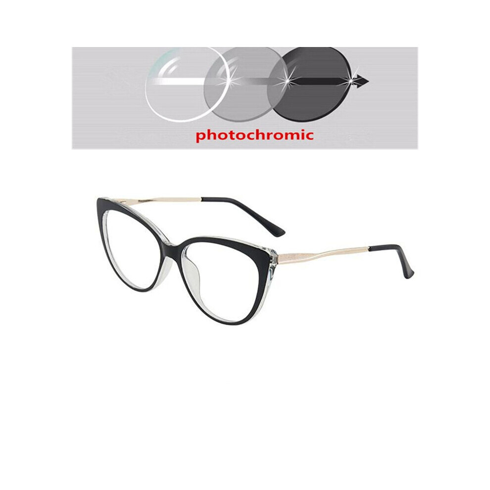 Multicoloured 0 -0.5 -0.75 To -6.0 Light Blocking Cat Eye Prescription Spectacles With Diopter Spring Leg Myopia Photochromic Eyeglasses