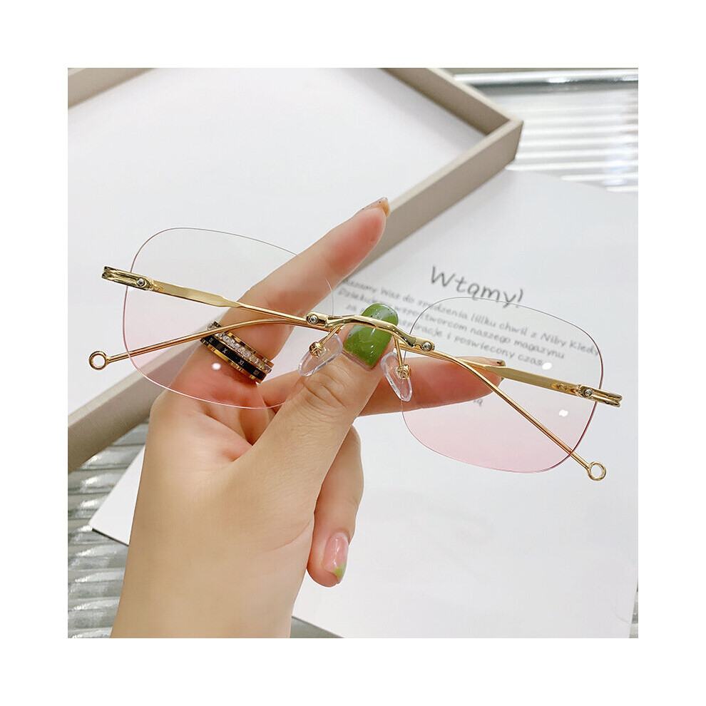 Pink Anti Light Rimless Myopia Glasses Women Men Metal Computer Nearsighted Eyeglasses Blush Shortsighted Eyewear