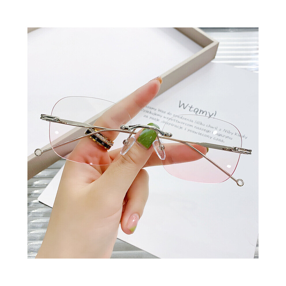 Pink Anti Light Rimless Myopia Glasses Women Men Metal Computer Nearsighted Eyeglasses Blush Shortsighted Eyewear