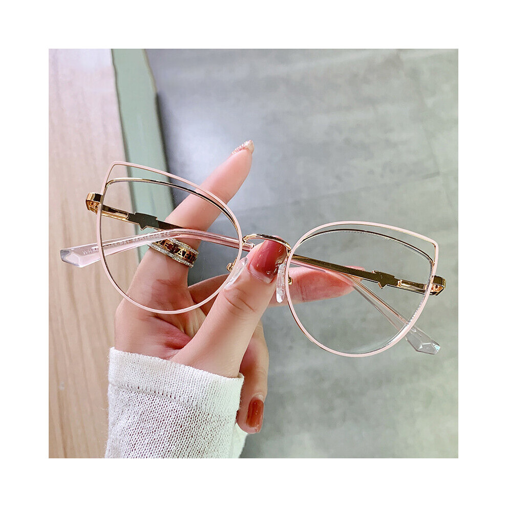 Glasses Nearsighted Women Anti Light Clear Myopia Spectacle Frames Metal Computer Cat Eye Glasses -2.