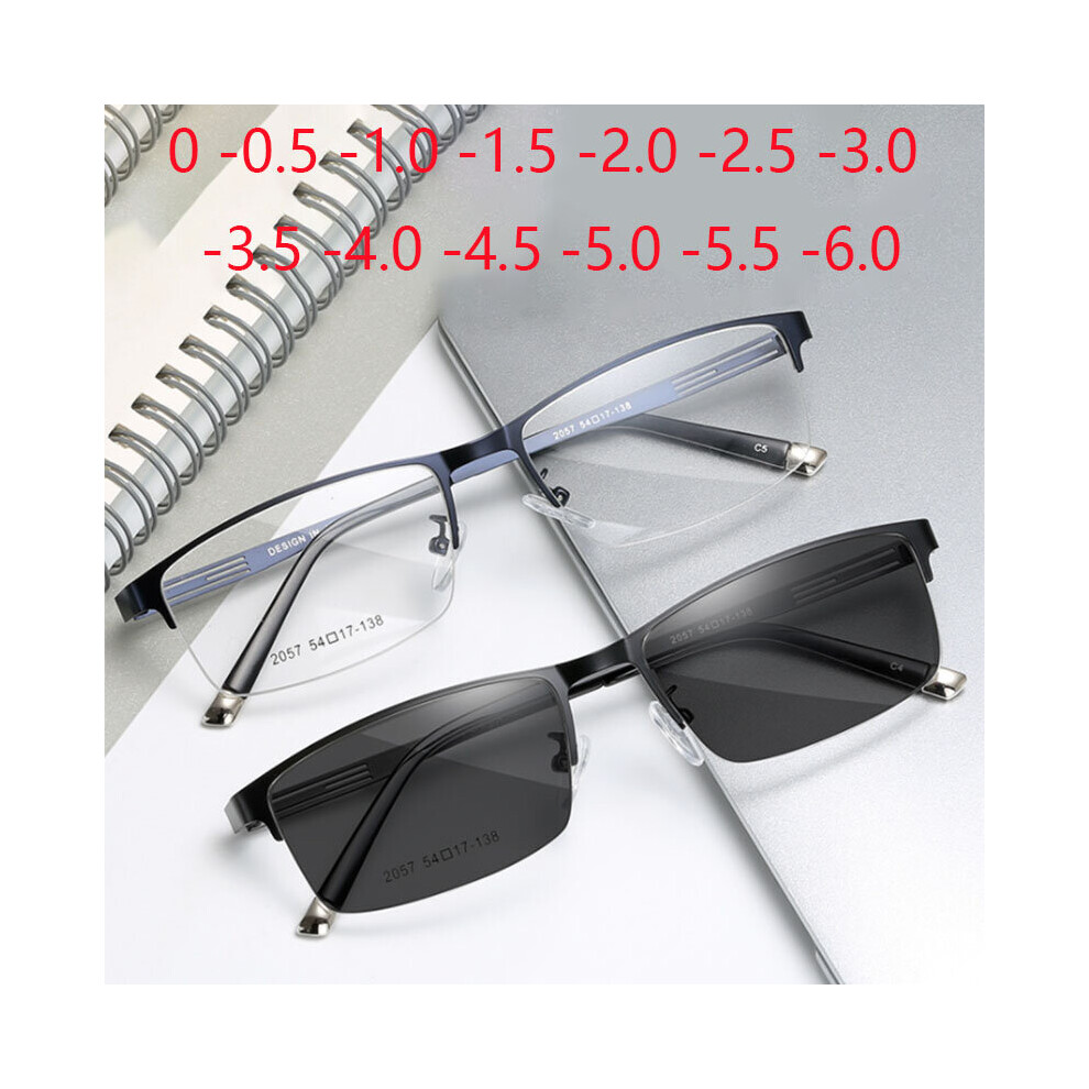 Half Frame Men Business Finished Myopia Glasses Metal Retro Prescription Eyewear Women Diopter 0 -1.0 -1.5 -2.0 To 6.0