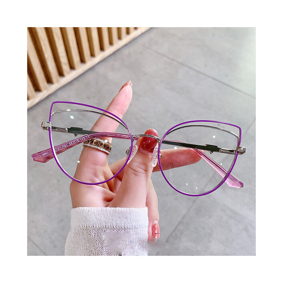 Glasses Nearsighted Women Anti Light Clear Myopia Spectacle Frames Metal Computer Cat Eye Glasses -2.