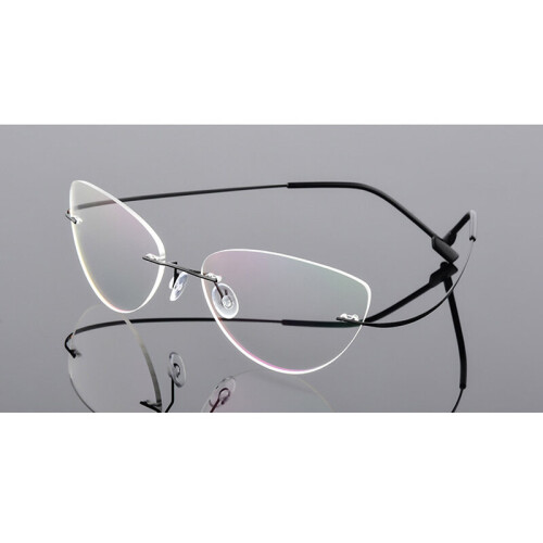 Cat Eye Foldable Ultra-Light Memory Titanium Alloy Rimless Spectacles Men Women Metal Frame Eyewear Eyeglasses