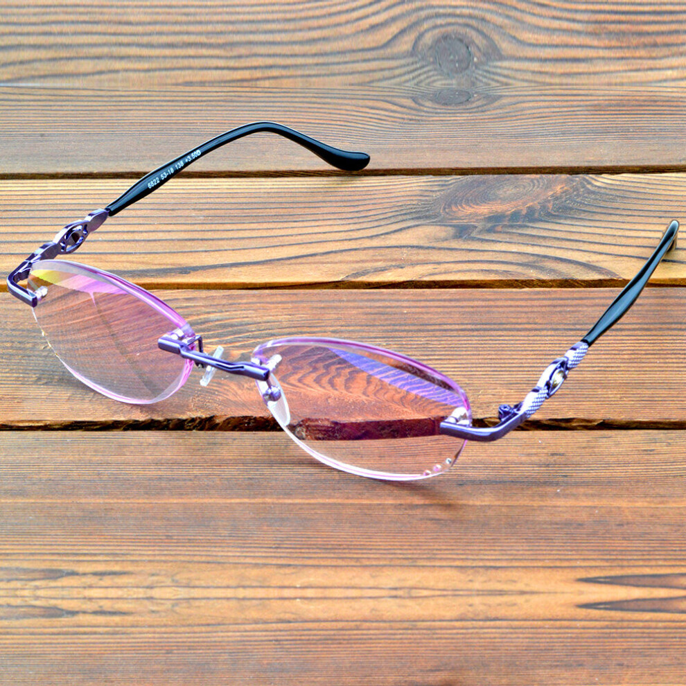Rectangle Purple Frame Rimless Light Spectacles Multi-coated Red Lenses Reading Glasses +0.75 To +4