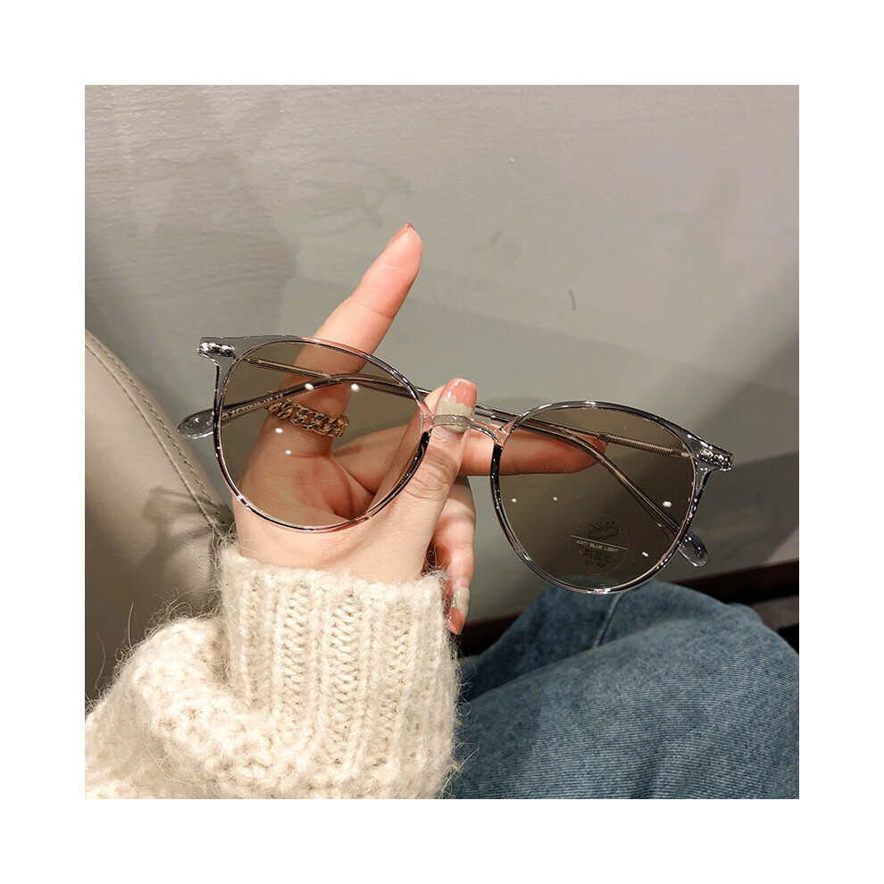 (Khaki, Auburn) Photochromic Myopia Glasses Women's Anti Light Clear Glasses Frame Computer Glasses -0.5-1.0-1.5-2.0-2.5-3.0 To -6.0