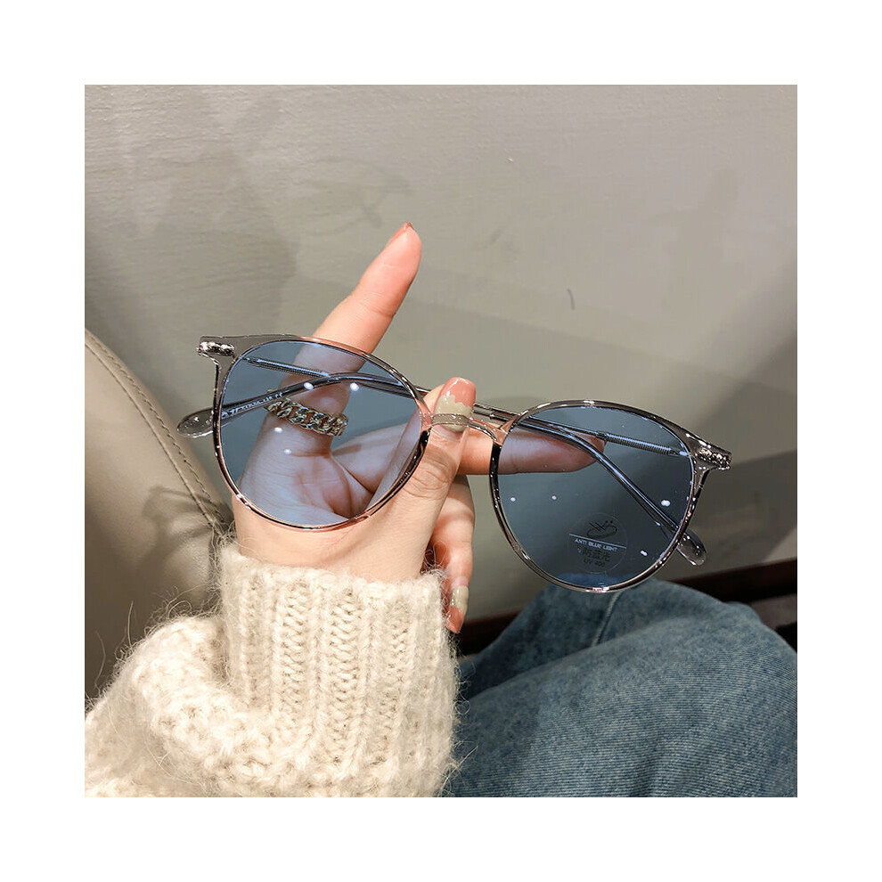(Blue, Auburn) Photochromic Myopia Glasses Women's Anti Light Clear Glasses Frame Computer Glasses -0.5-1.0-1.5-2.0-2.5-3.0 To -6.0