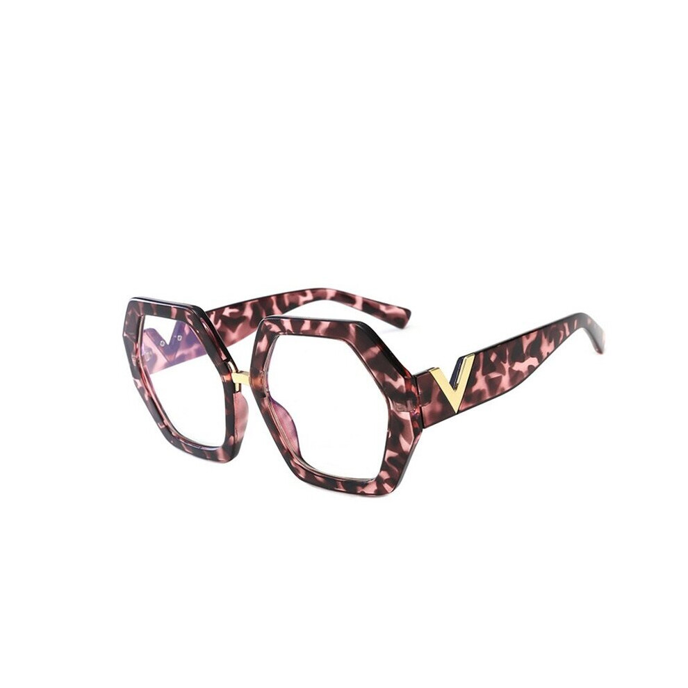 Red Leopard Women Polygon Clear Glasses Reading Eyeglasses Optical Glasses Frames Thick Frame Clean Glasses Flat Mirror