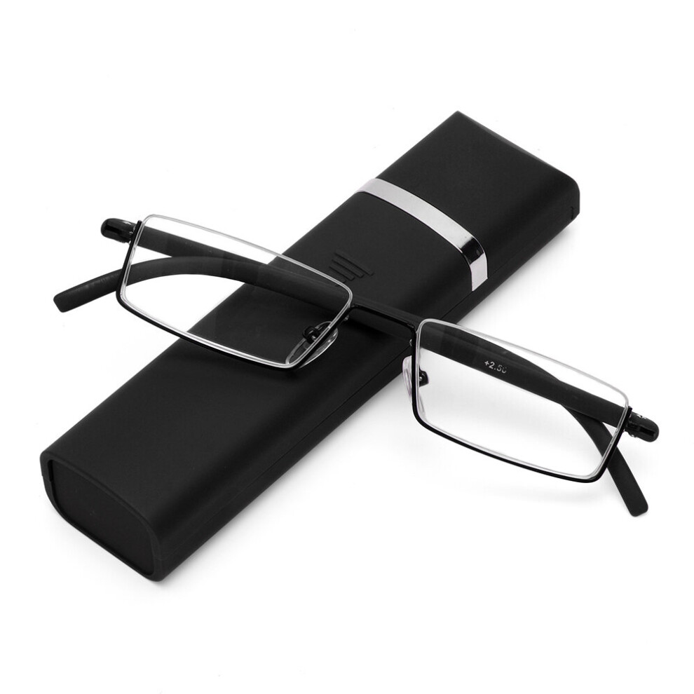 Retro Half Frame Reading Glasses with Case Men Women Portable Rectangle Anti Eyestrain Presbyopia Eyeglasses Strength +1.00~+4.0-image-OPC-PBR8SJ5-NEW