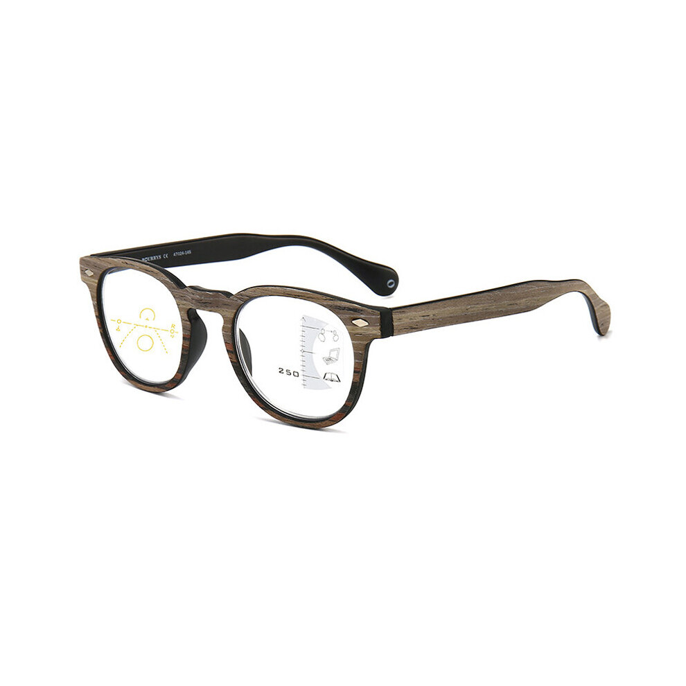 Multicoloured Seemfly Progressive Multifocal Reading Glasses Men Women Round Wood Grain Presbyopic Eyeglasses Near Far Sight Diopter Eyewear