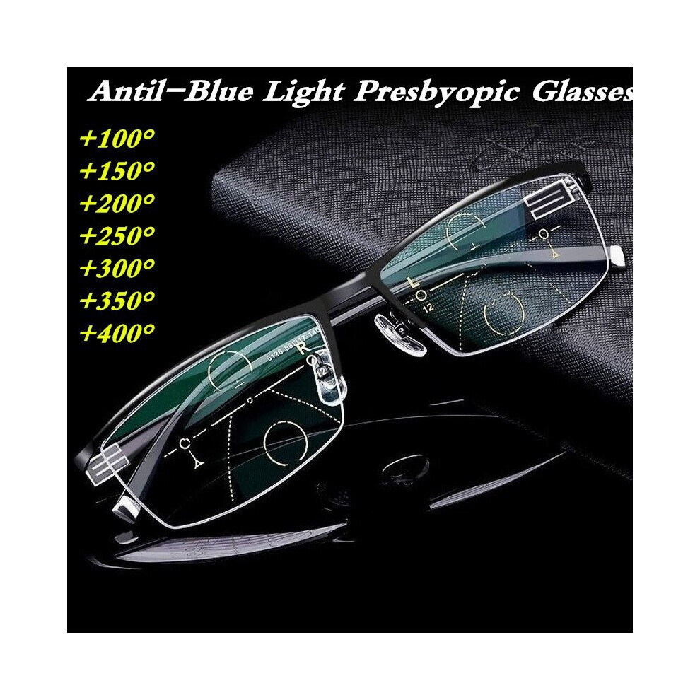 Multicoloured Smart Zoom Multifocal Reading Glasses Men Bifocal Light Blocking Progressive Metal Memory Presbyopia Glasses 1.5 1.25