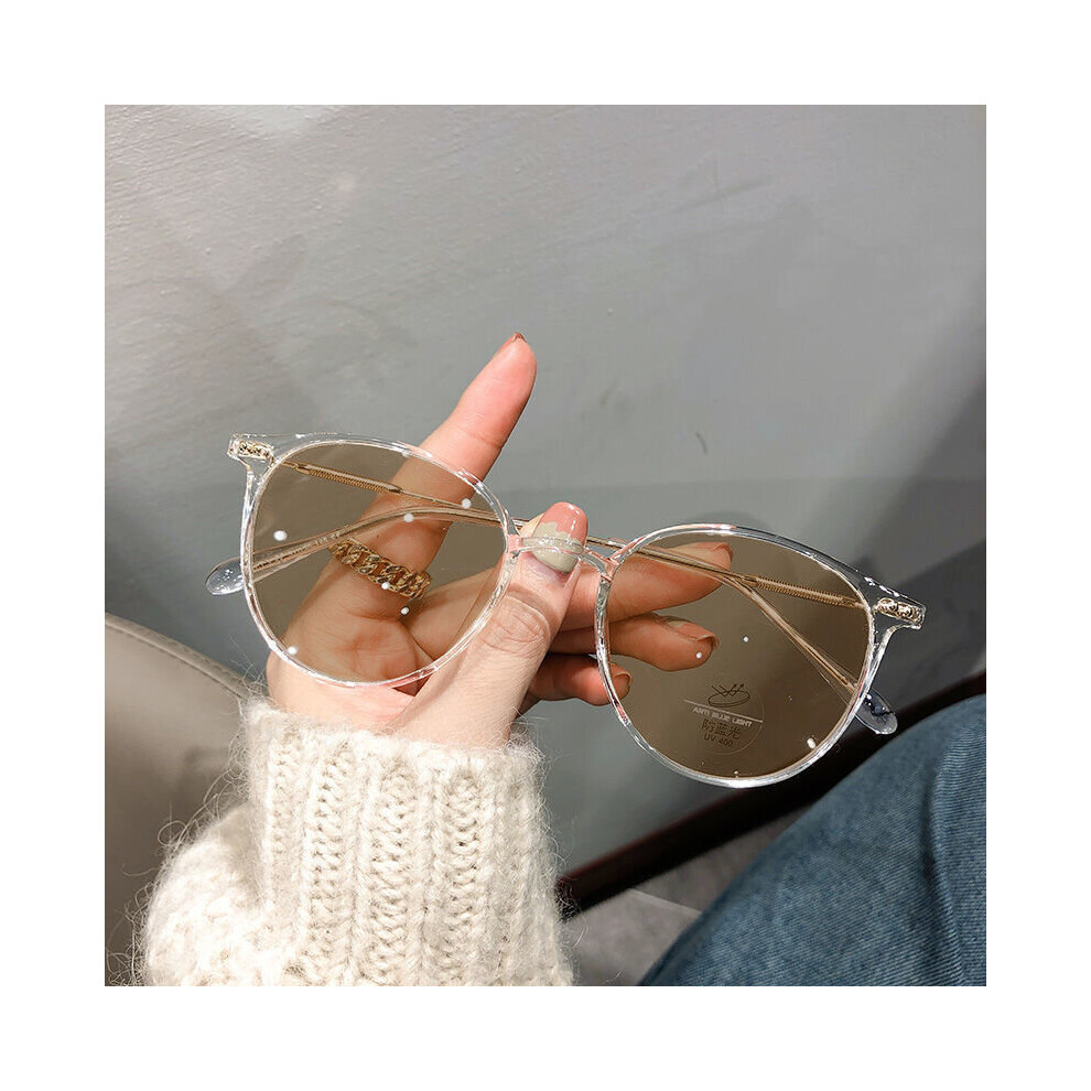 (Auburn, Blue) Photochromic Myopia Glasses Women's Anti light Style Glasses Frame Computer Glasses -1.0-1.5-2.0-2.5-3.0 To -6.0