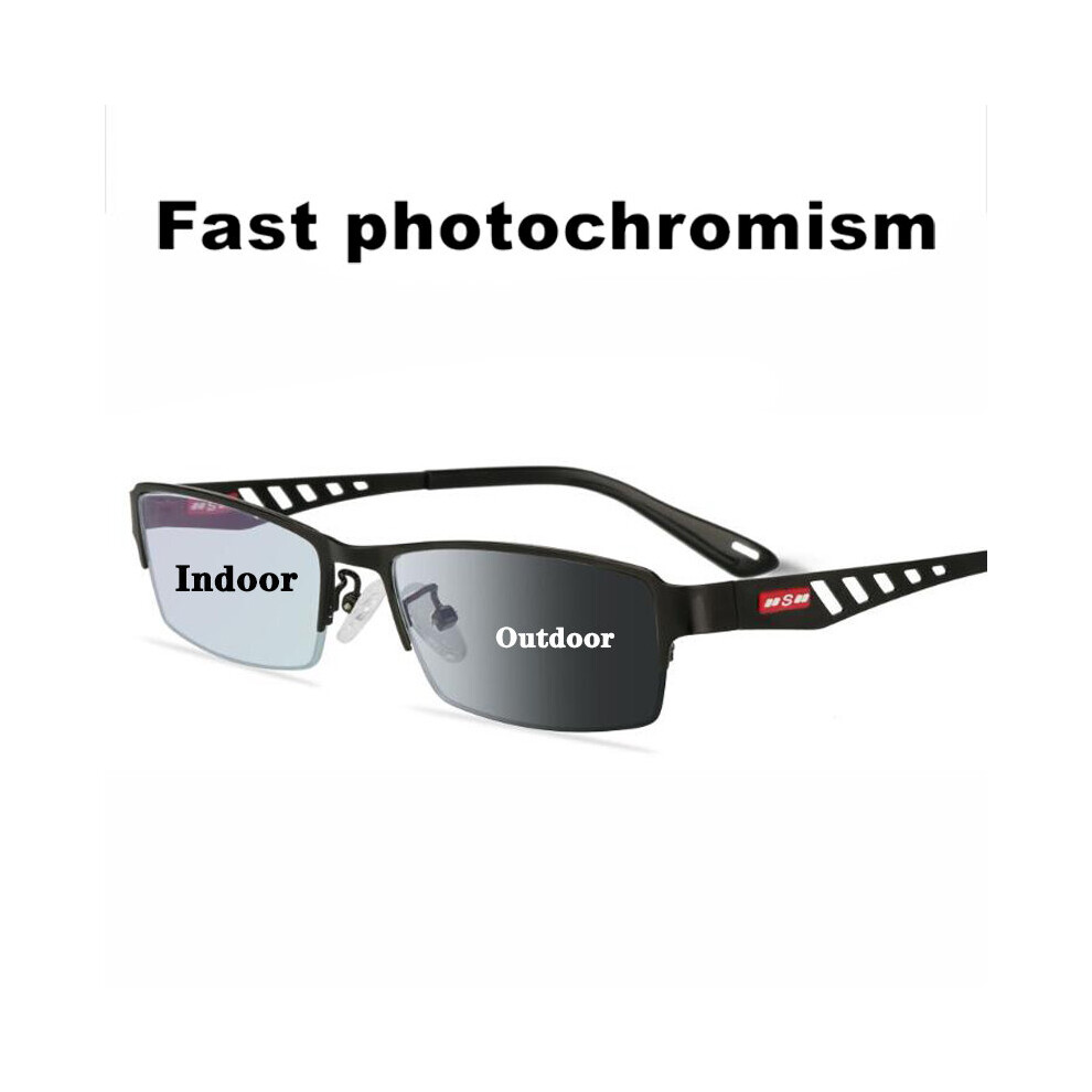 Transition Photochromic Reading Glasses Men UV400 Sun Metal Frame Optical Lens Change Presbyopic Eyeglasses Diopter 1.0+4