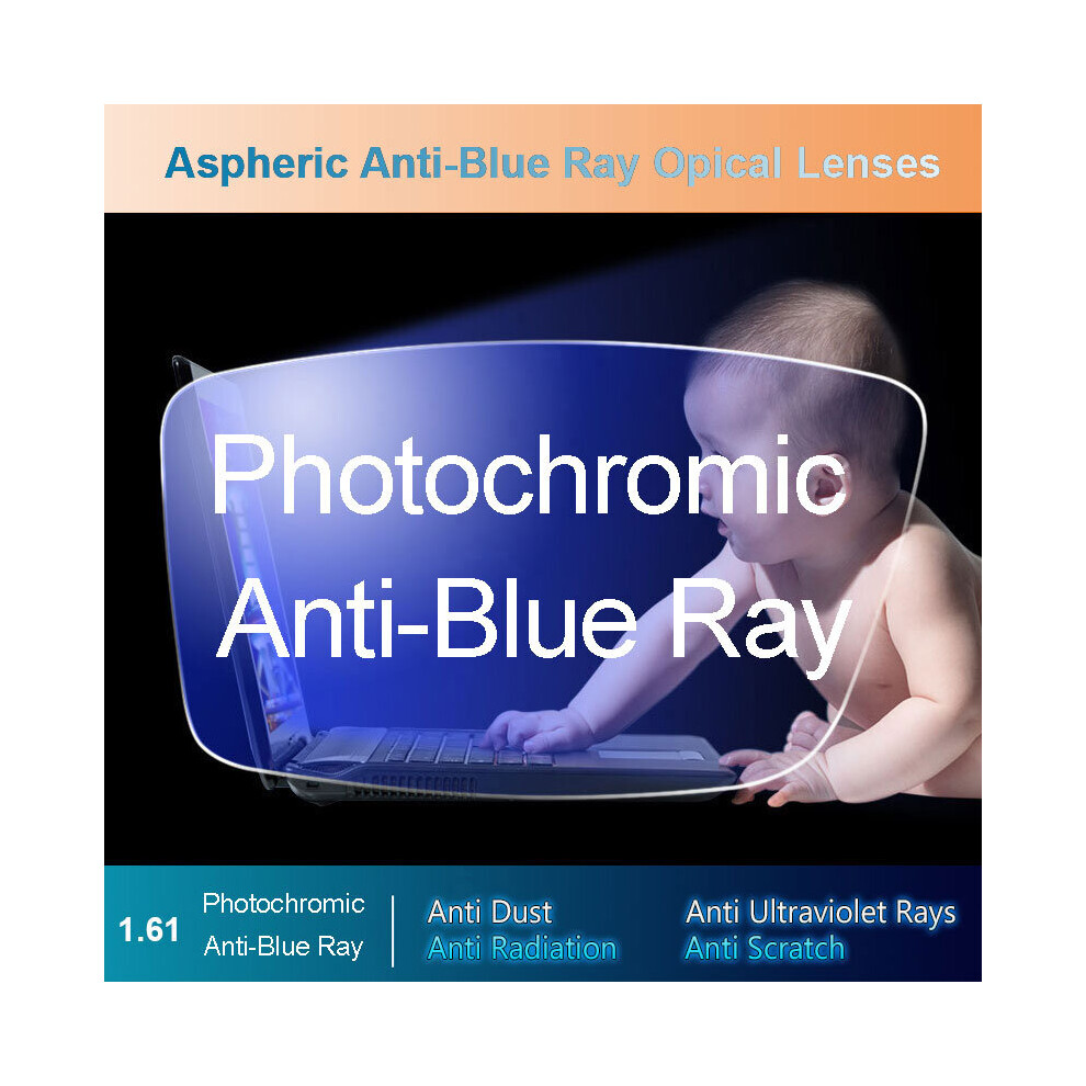 1.61 Anti-Blue Ray Aspheric Photochromic Gray Lens Optical Lenses Prescription Vision Correction Computer Reading Lens