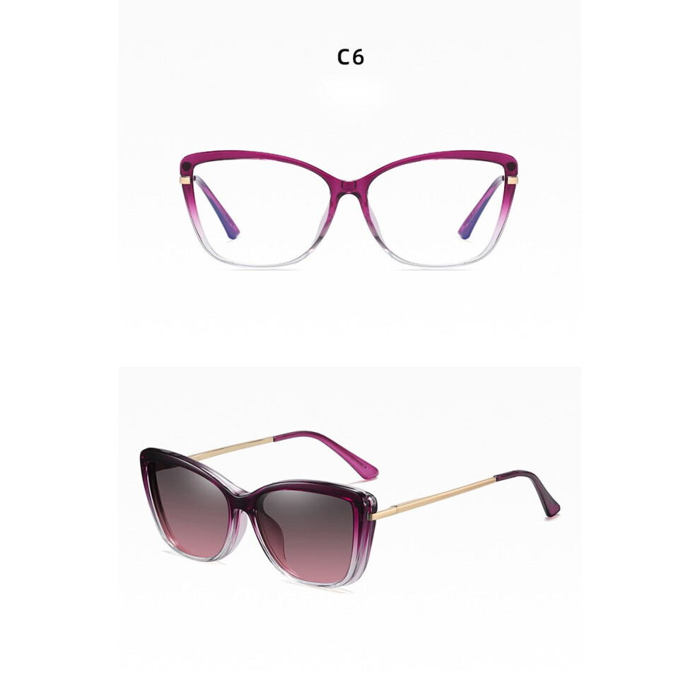 Nearsighted Glasses Cat Eye 2 in 1 Clip On Myopia Sunglasses Polarized Lens And Light Blocking Computer Glasses