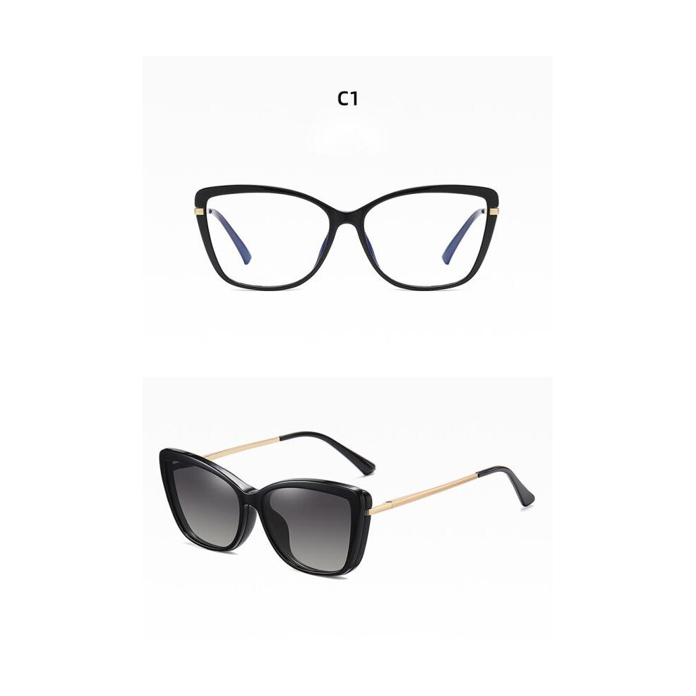 Nearsighted Glasses Cat Eye 2 in 1 Clip On Myopia Sunglasses Polarized Lens And Light Blocking Computer Glasses