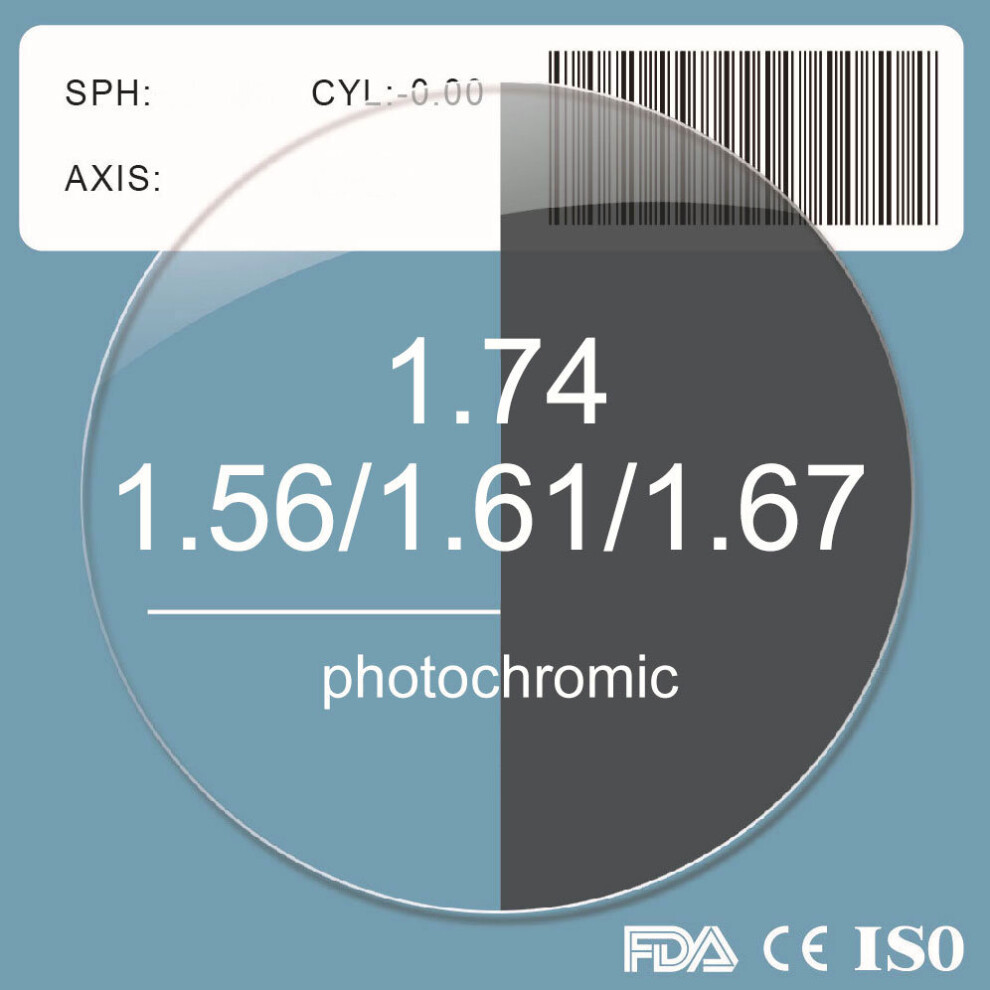 Multicoloured 1.56 1.61 1.67 1.74 Photochromic Grey Lens Prescription Myopia Presbyopia Aspheric Resin