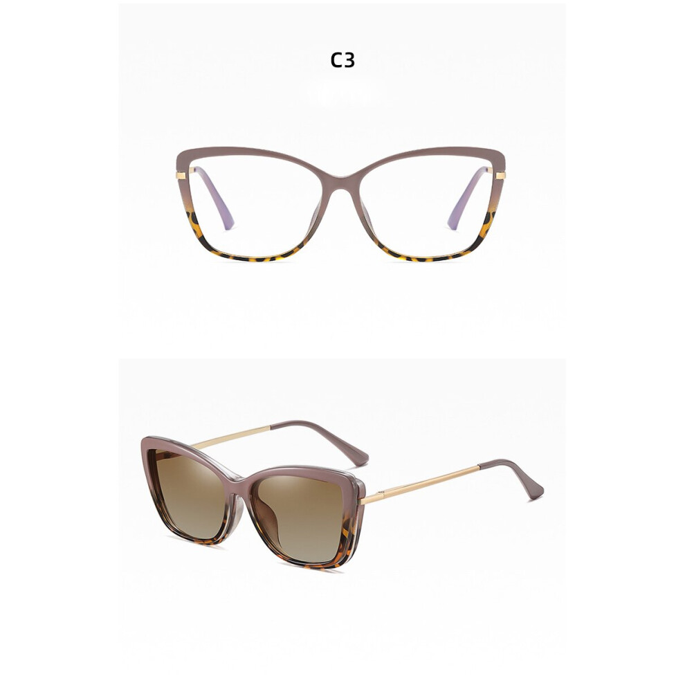 Nearsighted Glasses Cat Eye 2 in 1 Clip On Myopia Sunglasses Polarized Lens And Light Blocking Computer Glasses