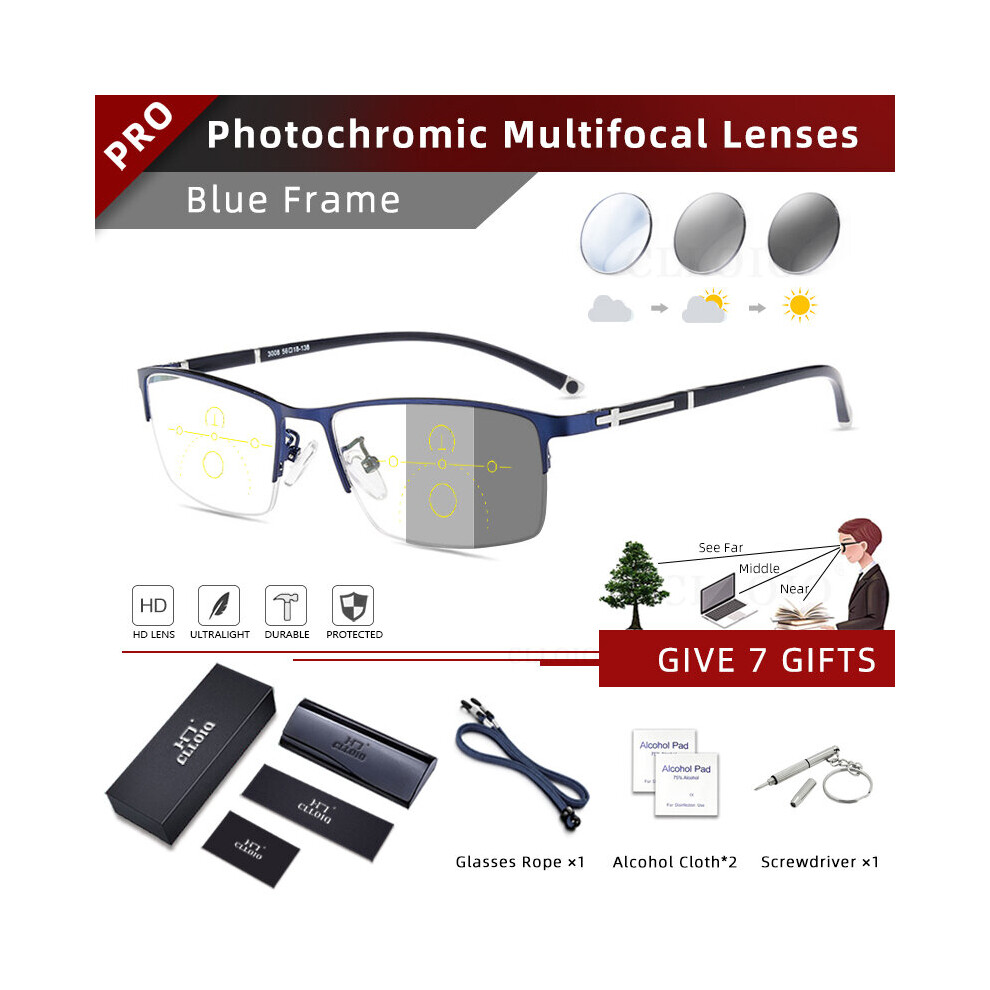 Photochromic Progressive Multifocal Reading Glasses Anti Light Blocking Men Women Myopia Prescription Eyewear Frames
