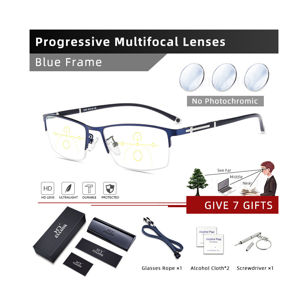 Photochromic Progressive Multifocal Reading Glasses Anti Light Blocking Men Women Myopia Prescription Eyewear Frames