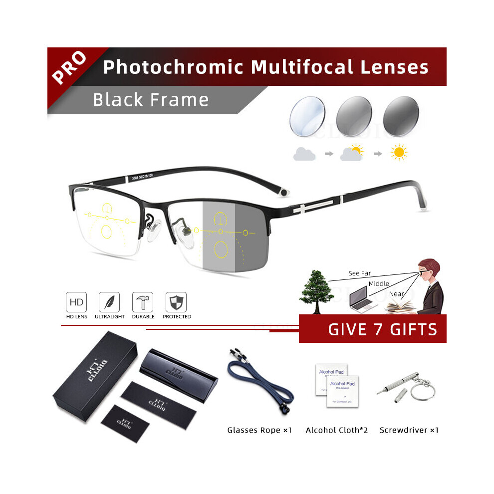 Photochromic Progressive Multifocal Reading Glasses Anti Light Blocking Men Women Myopia Prescription Eyewear Frames