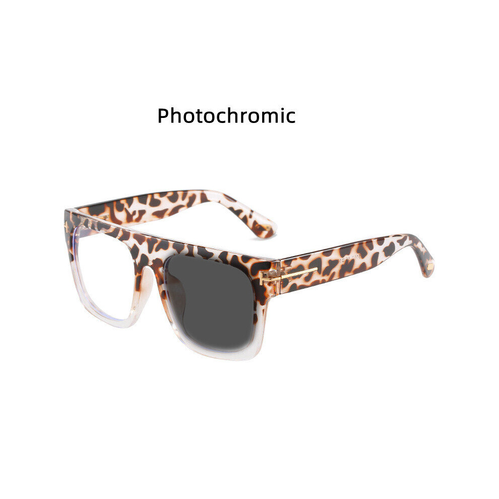 Multicoloured Photochromic Reading Glasses Oversized Square Leopard Print Women Eyeglasses Female Big Frame Computer Anti Light Eyewear
