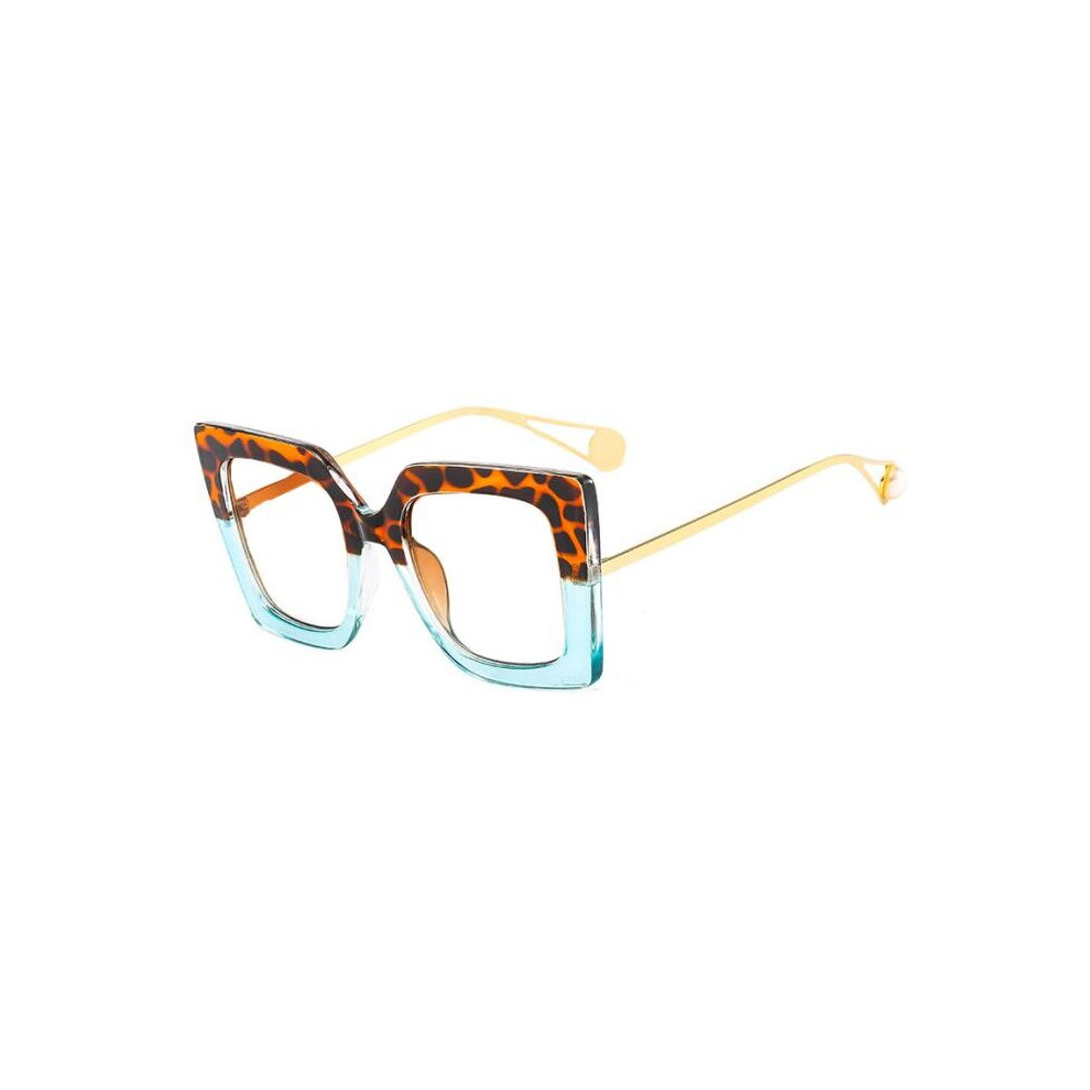Clear Green Leopard Reading Glasses Women Oversized Square Eyeglasses Light Blocking Glasses For Computer Wives +2