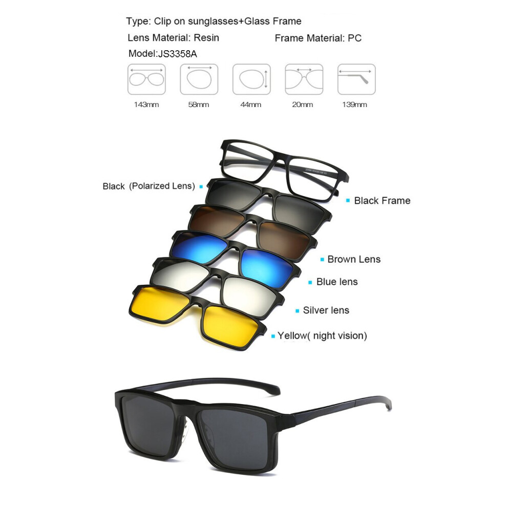 Optical Spectacle Frame Men Women Myopia With 5 Clip On Sunglasses Polarized Magnetic Glasses For Male Eyeglasses