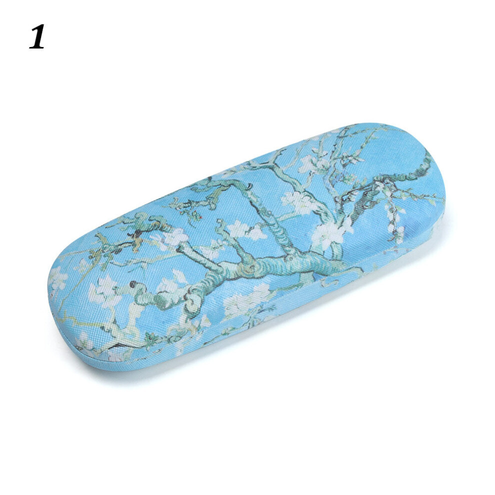 Oil Painting Art Glasses Case Box Hard Leather Reading Glasses Case Retro Floral Print Eyewear Protector Glasses Holder