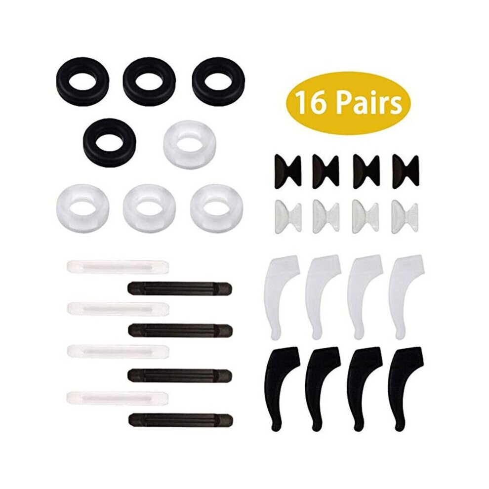 Multicoloured 16 Pairs Unisex Silicone Anti-Slip Round Eyeglass Retainers Nose Pads Ear Hooks Glasses Accessories For Men Women