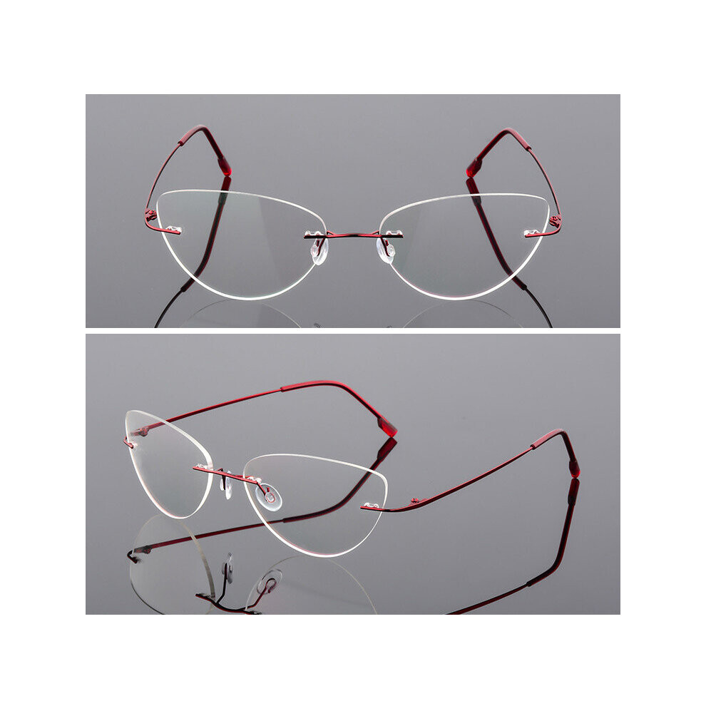 Multicoloured Female Rimless Titanium Alloy Glasses Frame, Women Ultralight Cat Eye Eyeglasses Frames, Prescription Presbyopia Myopia Optical