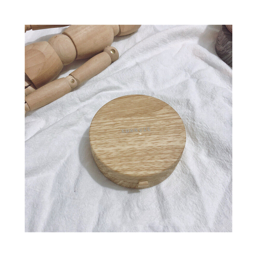 White Wood Grain Round Lens Case With Mirror Storage Box Lens Container Cartoon Eye Contacts Case