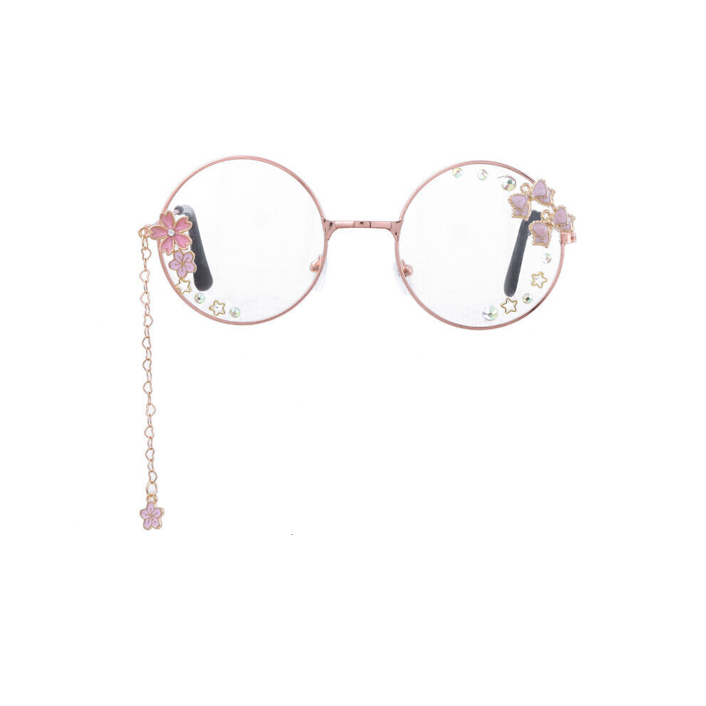 Sakura Pendant Clear Optical Glasses Frame Women Round Girls Retro Eyeglasses Gothic Eyewear Glass Oculos De Gafas-image-OPC-PBR97SP-NEW
