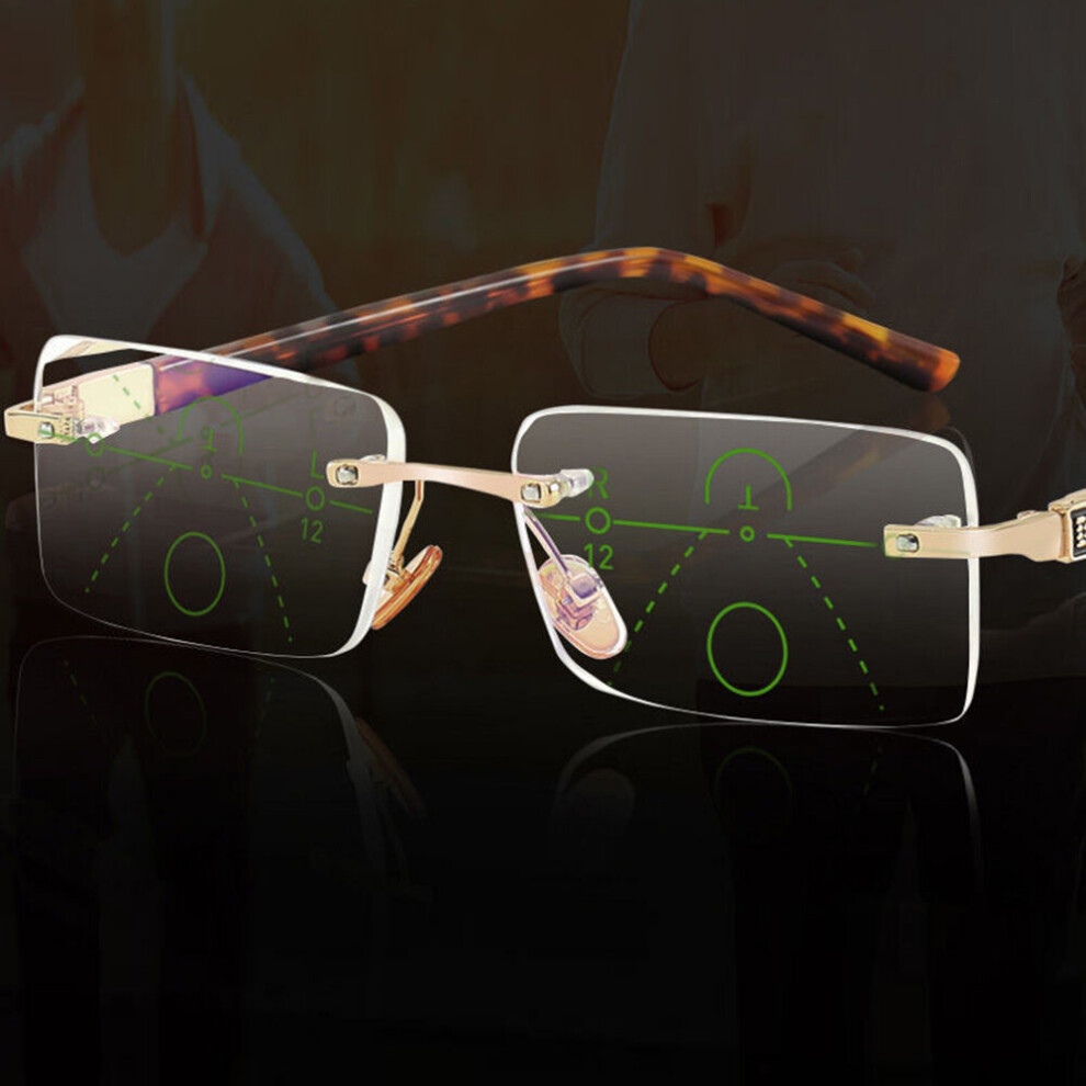 Diamond Cut-edges Rimless Progressive Reading Glasses Multifocals Special Model +0.75 +1 to +4