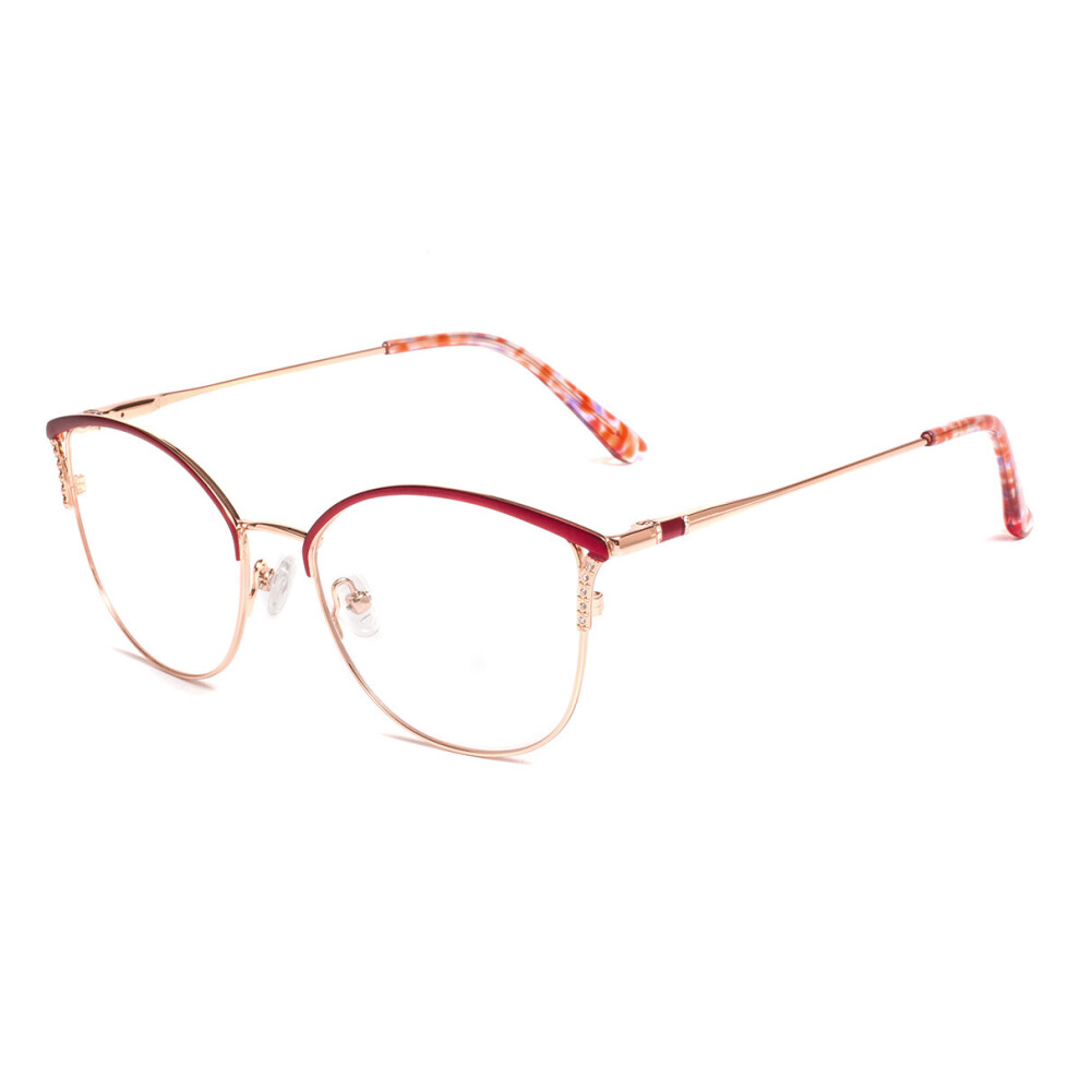Women Cat Eye Full Rim Metal Spectacles Frames Prescription Eyeglasses With Spring Hinge For Lenses Myopia Reading
