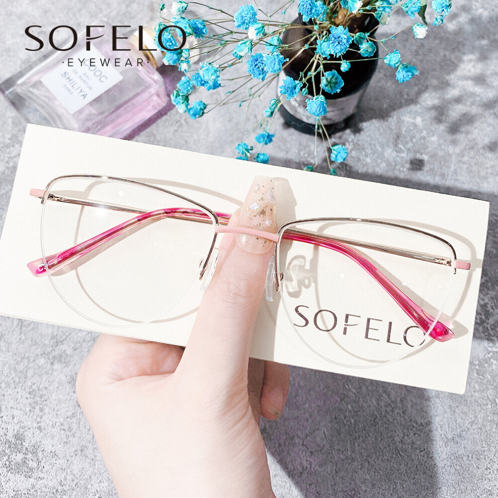 Multicoloured Semi Rimless Cat Eye Myopia Glasses Frame Women Optical Prescription Eyeglasses Frame Female Stainless Steel Spectacles Frame