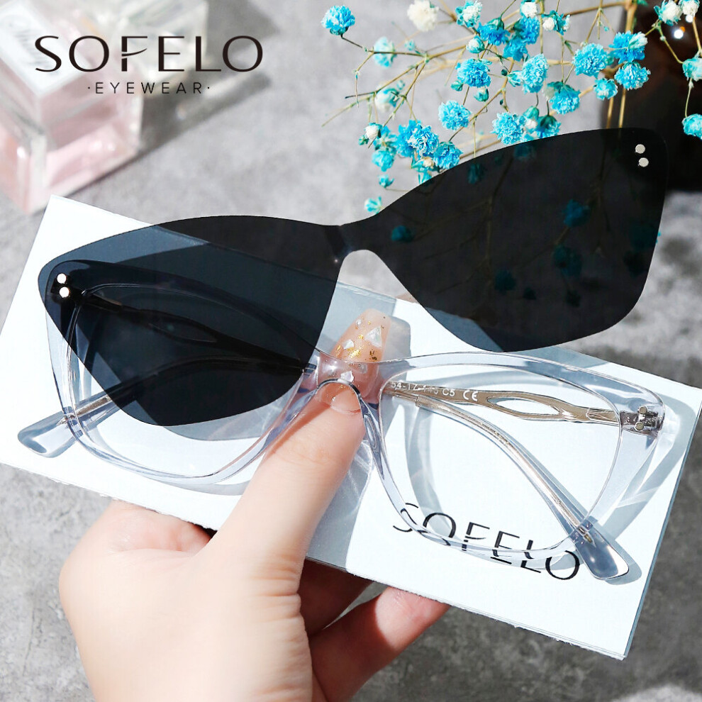 Polarized Magnet Clip On Eyeglasses Frame Women Acetate Cat Eye Optical Glasses Frame Ladies Myopia Prescription Spectacles