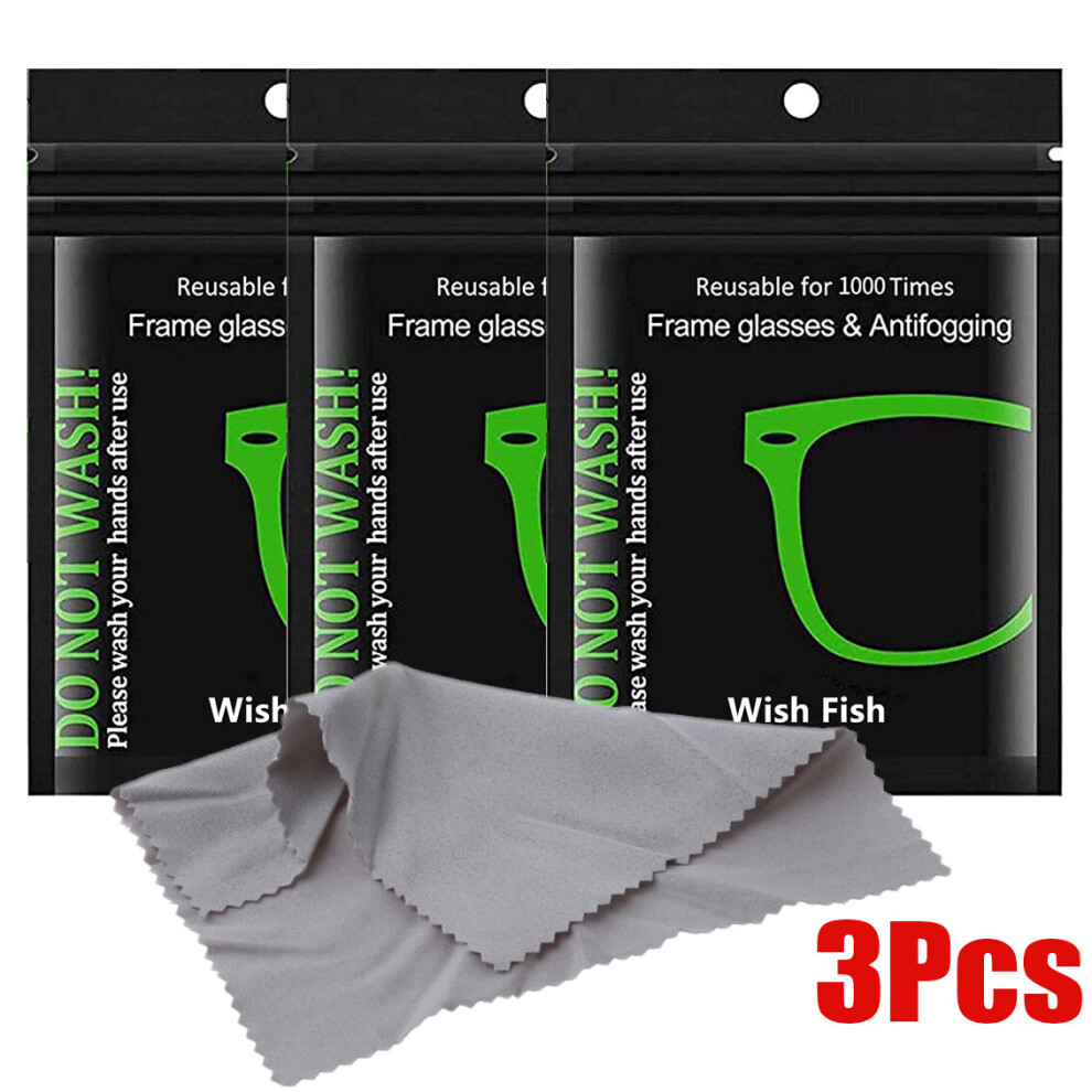 Black 3Pcs/Pack Nano Anti-Fog Glasses Cloth Reusable Glasses Wipes Lens Cloth Defogger Eyeglasses Wipe Pre-Moistened Wiping