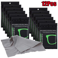 12Pcs Reusable Anti-Fog Wipes Glasses Pre-moistened Antifog Lens Cloth Defogger Eyeglass Wipe Prevent Fogging for Glasses Swim