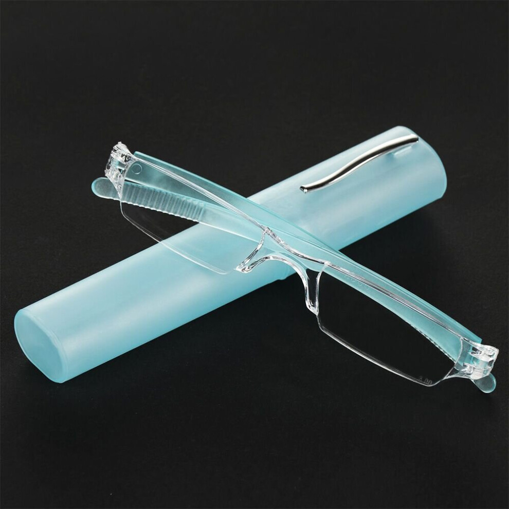 1PC Unisex Compact Mini Slim Pen Reading Glasses Metal Small Tube Spring Hinged Reader Eyeglasses with Portable Clip Case1.0~4.0