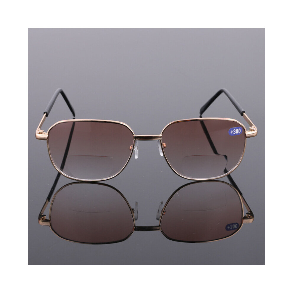 Elbru Bifocal Far Near Presbyopic Glasses Women Men Metal Reading Magnification Eyewear Double Light Eyeglasses For Reader +1+4
