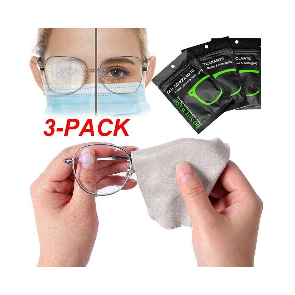 Grey 3Pcs Reusable Anti-Fog Wipes Glasses Pre-Moistened Antifog Lens Cloth Defogger Eyeglass Wipe Prevent Fogging For Glasses A+++