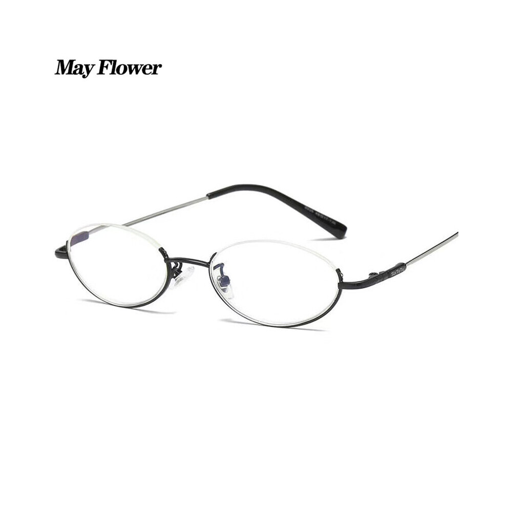 Retro Anti-Blue Light Reading Glasses Oval Half Frame Hyperopia Eyeglasses Round Glasses Men Women Flexible Frame +3.5+4-image-OPC-PBR9CCQ-NEW