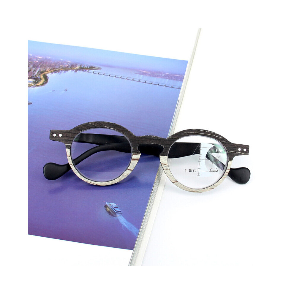 Wood Anti Light Round Reading Glasses Progressive Multifocal Small Frame Presbyopia Eyeglasses Hyperopia Eyewear