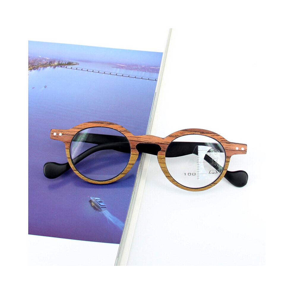 Wood Anti Light Round Reading Glasses Progressive Multifocal Small Frame Presbyopia Eyeglasses Hyperopia Eyewear