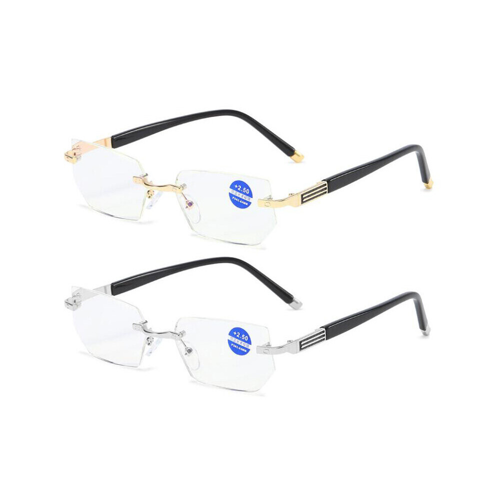 Men's Light Blocking Reading Glasses Women Dimond Cutting Rimless Eyewear Anti Rays Computer Reader +1.5 2.0 2.5