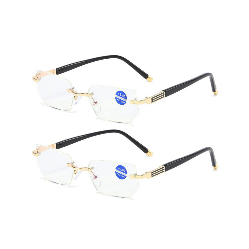 Men's Light Blocking Reading Glasses Women Dimond Cutting Rimless Eyewear Anti Rays Computer Reader +1.5 2.0 2.5
