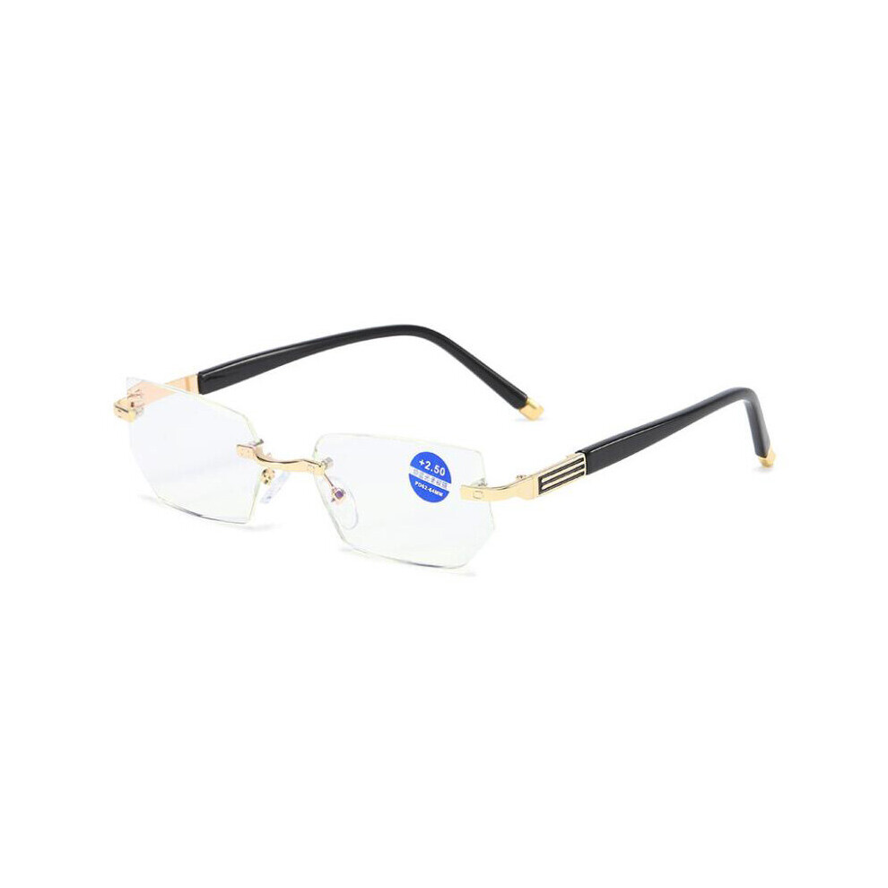 Men's Light Blocking Reading Glasses Women Dimond Cutting Rimless Eyewear Anti Rays Computer Reader +1.5 2.0 2.5